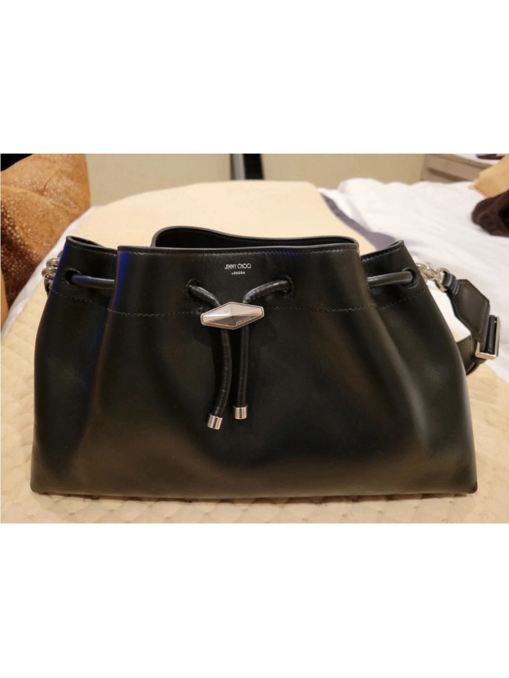 Jimmy Choo Black Cinch Drawstring Shoulder Bag - Picture 2 of 6